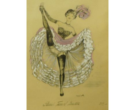 French School, portrait of a can can dancer, mixed media, 37 x 27cms, framed 