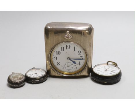 An Edwardian silver sovereign case, Birmingham, 1914, a George V silver travelling pocket watch case, with nickel cased pocke