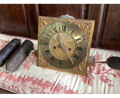 A late 18th century eight day longcase clock movement, the 11in. square brass dial inscribed John Lees, Cookham, with pendulu