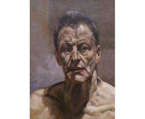 Manner of Lucien Freud, oil on board, Portrait, 40 x 30cm