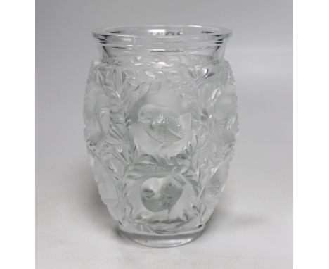 A Lalique Bagatelle vase with inset birds amongst foliage, 17cm high