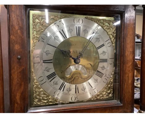 A George III inlaid oak thirty hour longcase clock, marked James Todd, Bradford, height 220cm