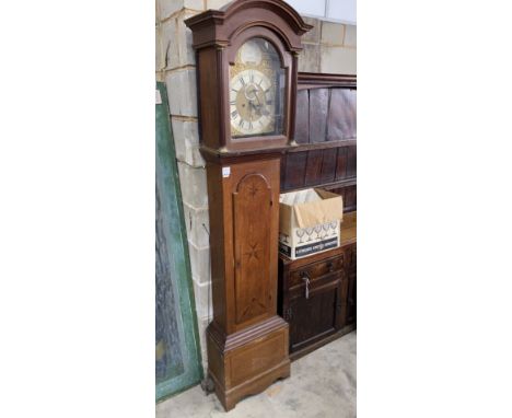 An early 19th century inlaid oak eight day longcase clock by Thomas Best, Lewes (two weights), height 211cm