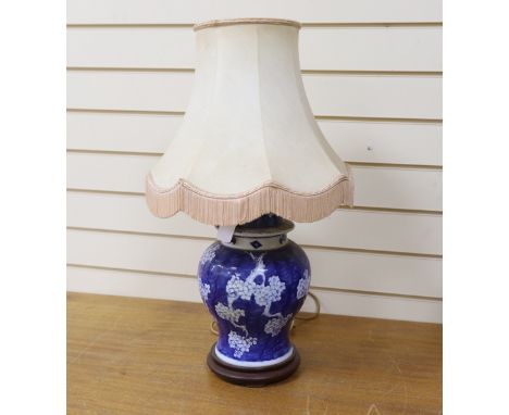 A Chinese blue and white lamp, 34cm high not including light fitting