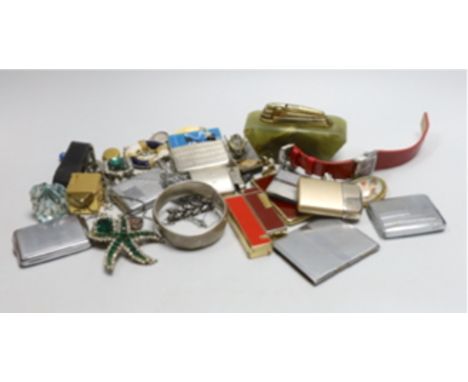 Assorted costume jewellery etc, including a silver bangle and assorted lighters.