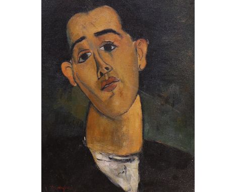 Manner of Amedeo Modigliani (1884 –1920) oil on board, Head and shoulders portrait of a gentleman, 40 x 32cm