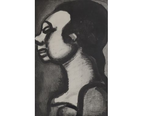 After Georges Rouault (French 1871-1958) mixed media and aquatint, Head study, 29cm x 19cm
