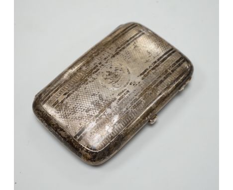An Edwardian engine turned silver cigar case, Martin, Hall &amp; Co, Chester, 1909, 14.1oz, gross weight 6.6oz.