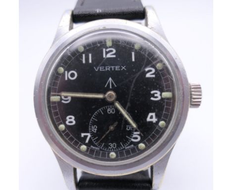 A gentlemen's Vertex military wristwatch, the reverse inscribed W.W.W above a War Department Arrow and A 2025 3514941. 3.75 c