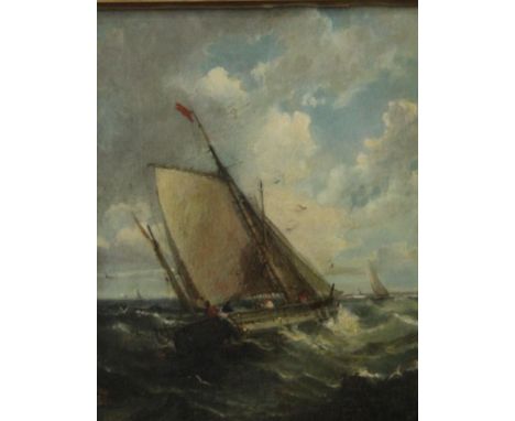 19TH CENTURY SCHOOL, Fishing Boats in Choppy Sea, oil on panel, framed. 21 x 26 cm.