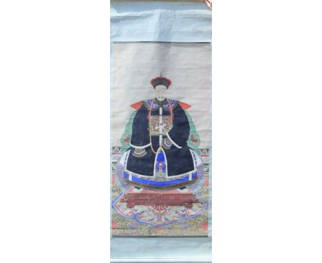 A 19th century Chinese ancestor scroll painting. 95 x 230 cm. 