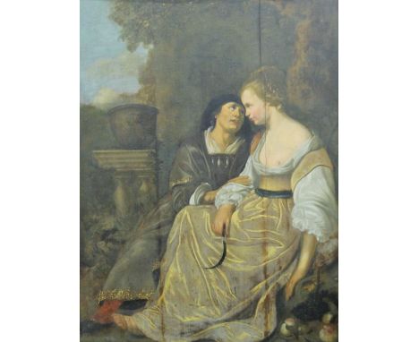 CONTINENTAL SCHOOL (18th/19th century), Seated Lovers, oil on panel, framed. 69 x 92 cm.