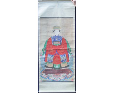 A 19th century Chinese ancestor scroll painting. 90 x 220 cm.