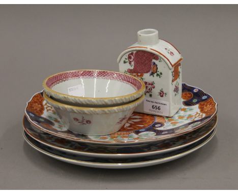 A collection of Oriental porcelain, 18th century and later. The tea caddy 11 cm high.