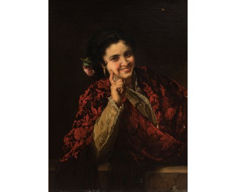 JOSÉ MARÍA RODRÍGUEZ DE LOSADA (Seville, 1826 - Jerez de la Frontera, Cádiz, 1896)."Portrait of a lady with a shawl.Oil on ca