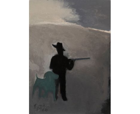 "TINO", CONSTANTINO GRANDIO LÓPEZ (Santa Olalla de Lousada, Lugo, 1924 - 1977)."Hunter", 1966.Oil on canvas.With a label on t