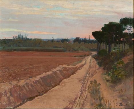 SANTIAGO RUSIÑOL (Barcelona, 1861 - Aranjuez, Madrid, 1931)."Landscape.Oil on canvas.Signed in the lower right corner.Restora