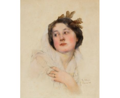 European school; early 20th century."Portrait of a Young Woman, 1920.Watercolour on paper.Signed, dated and located in the lo