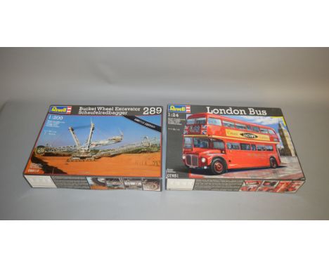 Two Revell plastic model kits: 07651 London Bus 1:24 scale; 08813 Bucket Wheel Excavator 289 1:200 scale. Boxed, ex-shop stoc