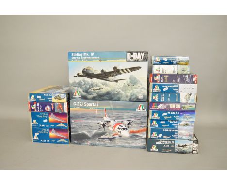 Fifteen Italeri plastic model kits, all aircraft, including: 1402 C-27J Spartan; 1350 Stirling Mk.IV; 1277 X/YB-35 'Flying Wi