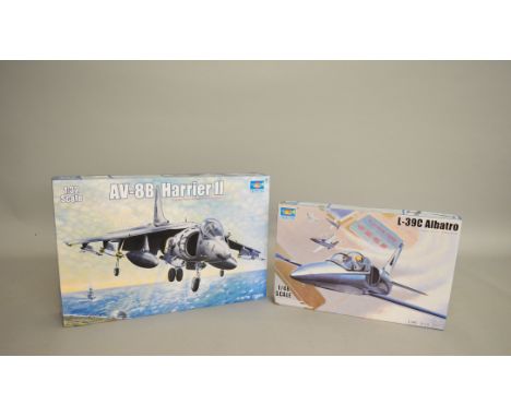 Two Trumpeter aircraft plastic model kits: 02229 AV-8B Harrier II 1:32 scale; 05804 L-39C Albatro 1:48 scale. Boxed, ex-shop 