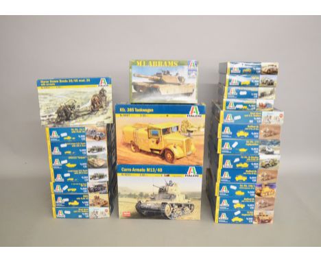 Twenty two Italeri military themed 1:35 scale plastic model kits. Boxed, ex-shop stock.