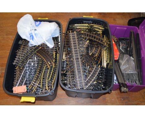 A very good quantity of unboxed OO Gauge and G Gauge track, contained in three large boxes. Also included in this lot are som