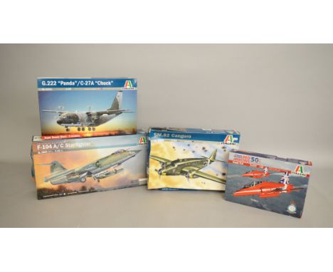 Four Italeri plastic model kits, all aircraft: 2504 F-104 A/C Starfighter 1:32 scale; 1311 G.222 'Panda'/C-27A 'Chuck'; 1273 