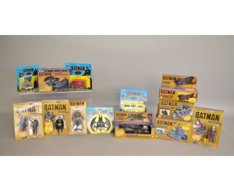 Thirteen Batman figures and vehicles by Toy Biz, Blue-Box and Ertl which includes; Remote control Batmobile Joker Cycle with 