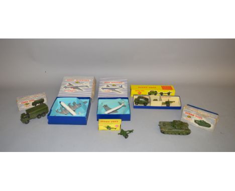 Four boxed Dinky Toys military diecast models, 622 10 ton Army Truck, 651 Centurion Tank,    697 25 Pounder Field Gun Set and