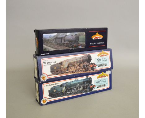 OO Gauge. Three Bachmann Steam Locomotives, 31-554 V2 60903 Double Chimney BR Green, 31-151 4-6-0 Silver Jubilee Class and 31