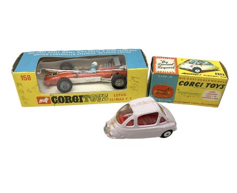 Corgi - Lotus Climax F/1 No.158 with instruction leaflet; and Heinkel Economy Car No.233; both boxed (2)Condition Report:158 