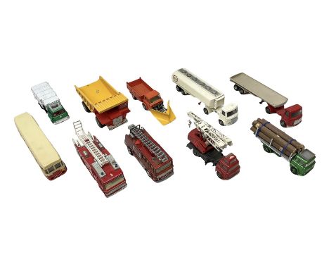 Dinky - ten unboxed and playworn/repainted large scale die-cast commercial vehicles comprising French made Autobus Berliet PC