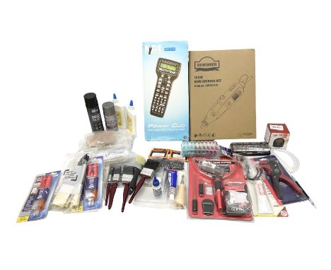 Quantity of model making tools and accessories including Dewinner Mini Grinder Set; Power Cab DCC Starter Set; syringes; asso