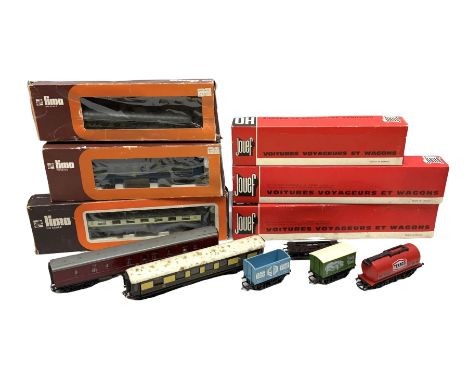 '00' gauge - three Jouef passenger coaches; three Lima passenger coaches; all boxed; Trix Twin Pullman coach; Tri-ang coach; 