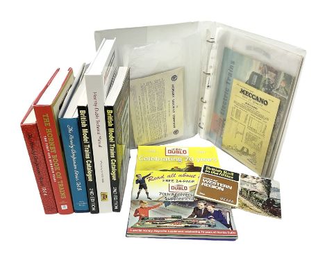 Hornby Dublo - loose leaf binder containing 1950s/60s ephemera including Rail Layout booklets, 4th edition catalogue, 1956 pr