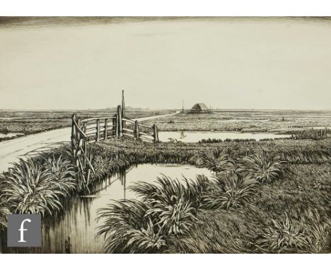 CHARLES WILLIAM&nbsp;TAYLOR (1878-1960) - 'Early Morning, Essex', etching, signed in pencil, framed, 19.5cm x 24cm, frame siz