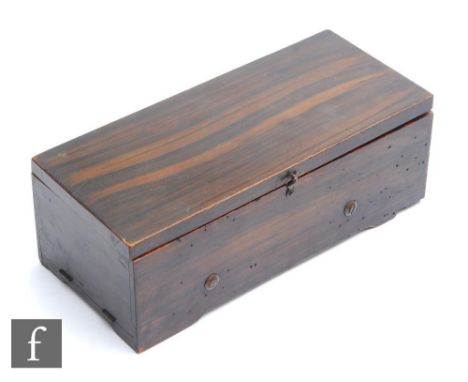 A keywind musical box, playing six airs, serial number 18471 with tune card, cylinder 15cm, in plain simulated rosewood case,