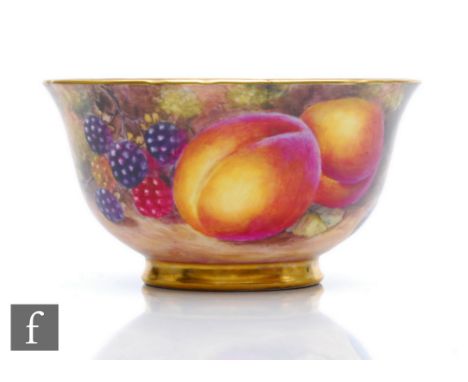 A Royal Worcester Fallen Fruits high sided bowl decorated by Freeman to the interior and exterior with hand painted apples, c
