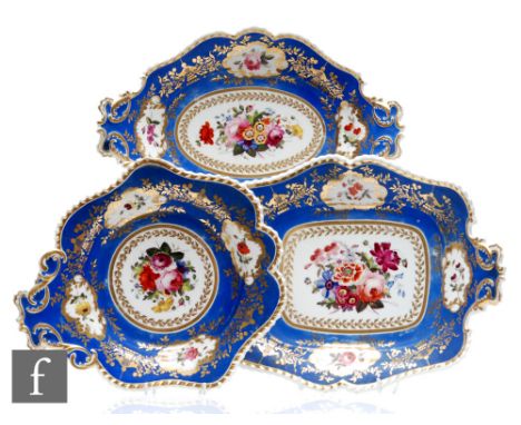 Three 19th Century Chamberlain Worcester dessert dishes from a larger set, each decorated with hand painted floral sprays aga