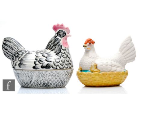 A Price Kensington egg basket formed as a chicken with removable cover, the seated bird with black painted feathers, printed 