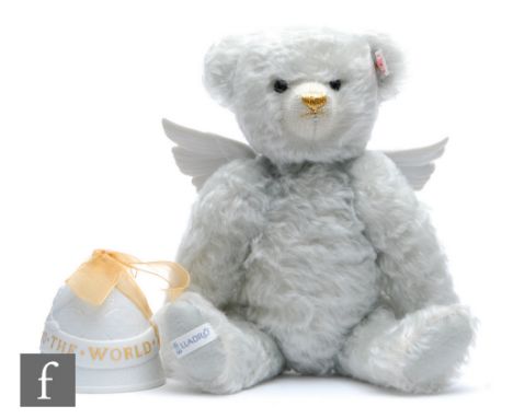 A Steiff Lladro Angel Bear, grey mohair with porcelain wings, limited edition 1656 of 2007, height 28cm, boxed with certifica