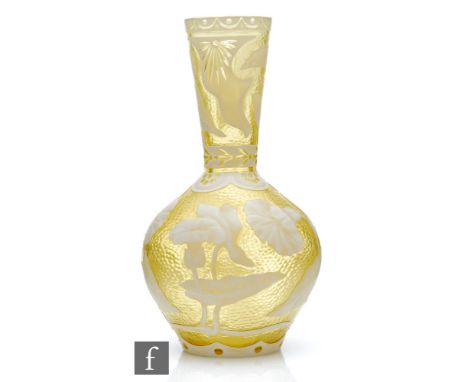 A late 19th Century Stevens &amp; Williams Cameo glass vase of shouldered ovoid form with a flared collar neck, cased in opal