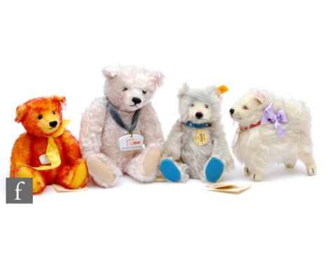 A collection of Steiff teddy bears, comprising 420207 Pomeranian Club Edition, 006425 1929 Classic Teddy Baby, 672262 Museum 