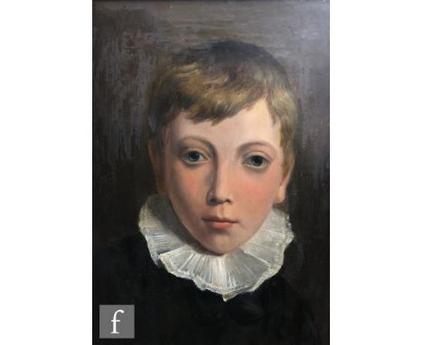 ENGLISH SCHOOL (LATE 19TH CENTURY) - Portrait of a young boy in 17th Century style dress, oil on board, framed, 34cm x 24cm, 