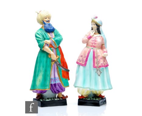 Two Royal Worcester figures modelled by Sybil V Williams and Jessamine V Bray titled Bluebeard and Fatima, both hand painted,