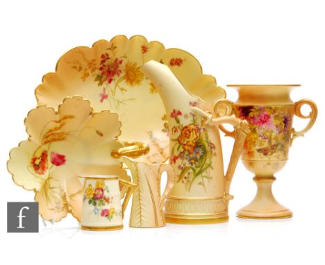 A collection of assorted late 19th and early 20th Century Royal Worcester blush ivory comprising a shape 1511 frilled edge di