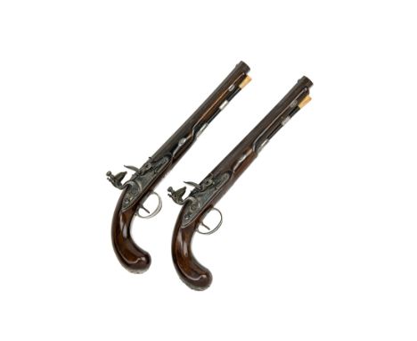 WOGDON, LONDON A PAIR OF 28-BORE FLINTLOCK SILVER-MOUNTED DUELLING PISTOLS, no visible serial numbers, circa 1780, with sligh