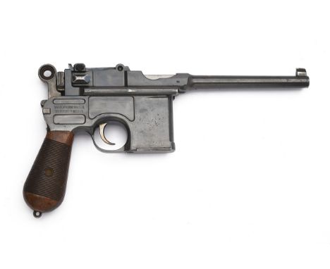 A 7.63mm (MAUSER) MODEL C96 LARGE-RING 'BROOMHANDLE' PISTOL SIGNED MAUSER, serial no. 34683, with matching holster stock,for 
