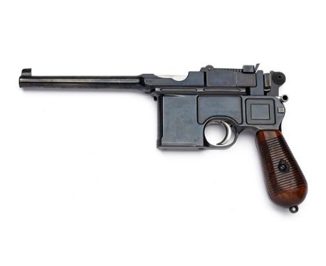 A 7.63mm (MAUSER) MODEL C96 'BROOMHANDLE' CONE-HAMMER PISTOL SIGNED MAUSER, serial no. 3554, with holster stock, for 1897, wi